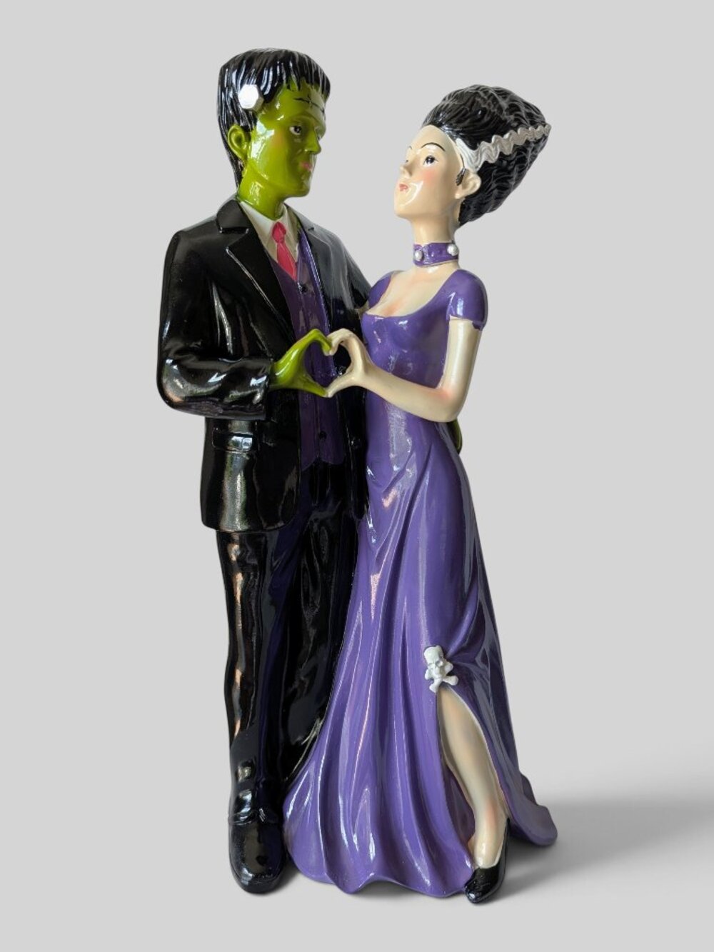 Skull & Bones Frankenstein & Bride Halloween Decor Statue Figurine 15.5"